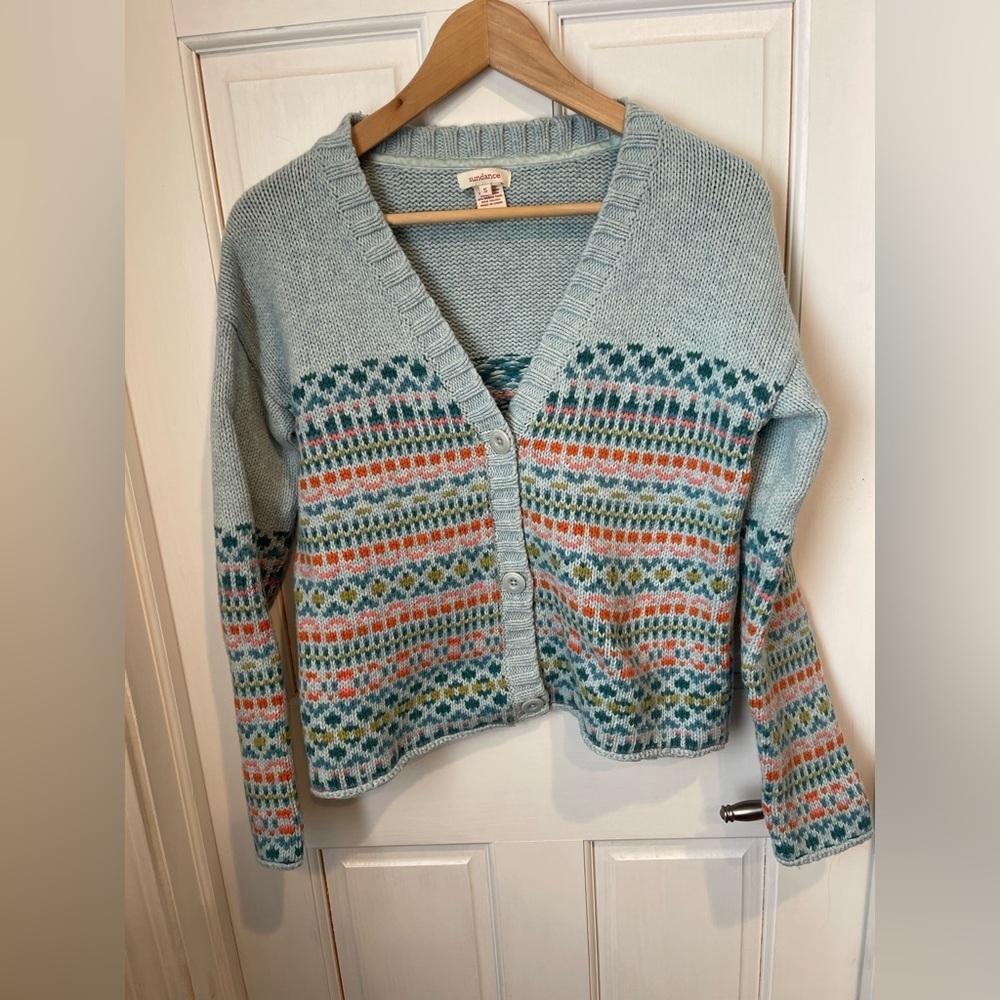 Sundance Molly Fair Isle Wool/Cotton Multicolor Knit Cardigan S